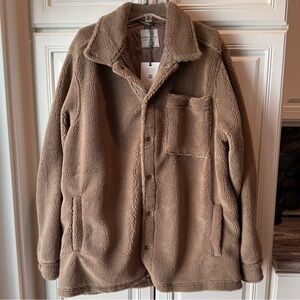 Larsson & Co. Men’s Brown Fleece Jacket Sz L | Warm Cozy Button-Up Outerwear